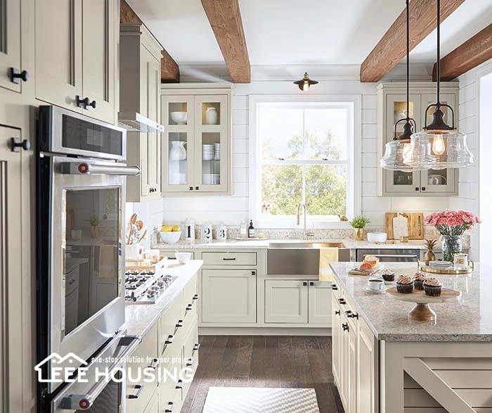 Modern Farmhouse Beadboard Island Shaker Style Door Kitchen Cabinets with Country Sink Base Cabinet