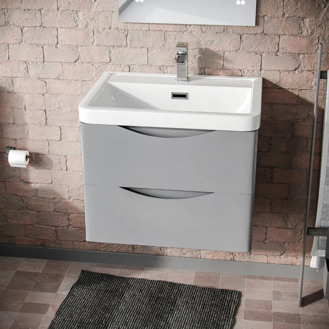 Victoria Plumbing 600mm Light Grey Gloss Bathroom Wall Hung Basin Vanity Unit