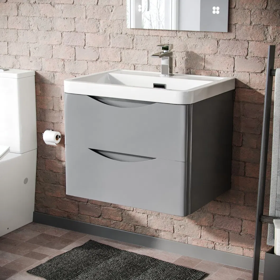 Victoria Plumbing 600mm Light Grey Gloss Bathroom Wall Hung Basin Vanity Unit